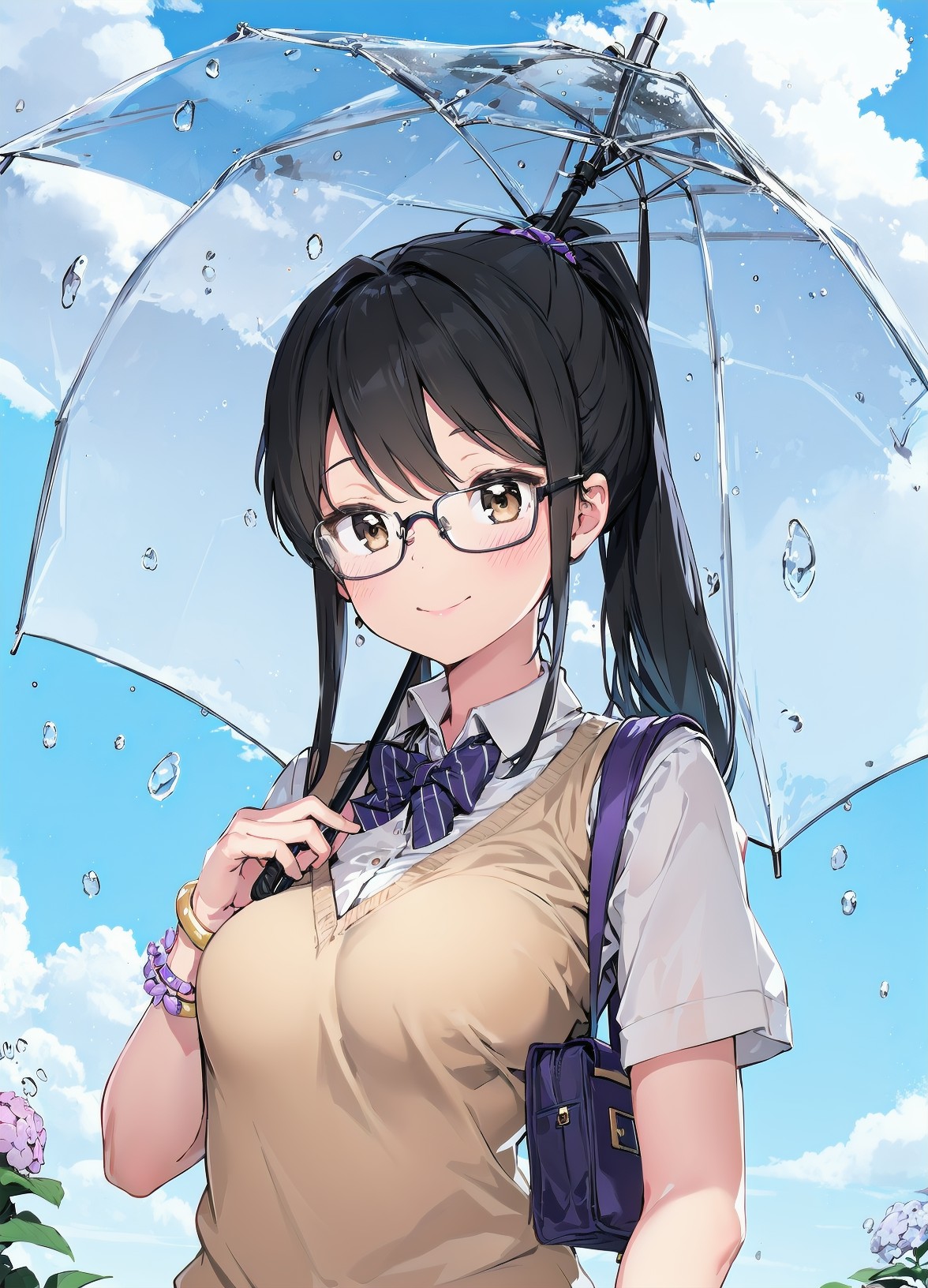 18606-775207292-best_quality masterpiece__1girl hydrangea solo rain glasses flower umbrella striped_bow striped_bowtie ponytail outd.jpg